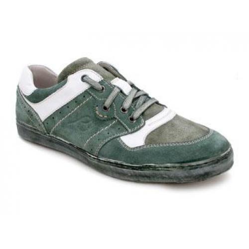 Bacco Bucci "Sexton" Green Vintage Italian Calfskin/Suede/Fabric Combination Sport Shoes